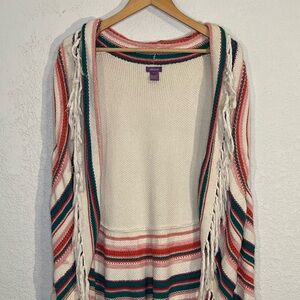 Olivia m women’s large crochet fringe sleeveless sweater cardigan. Bohemian
